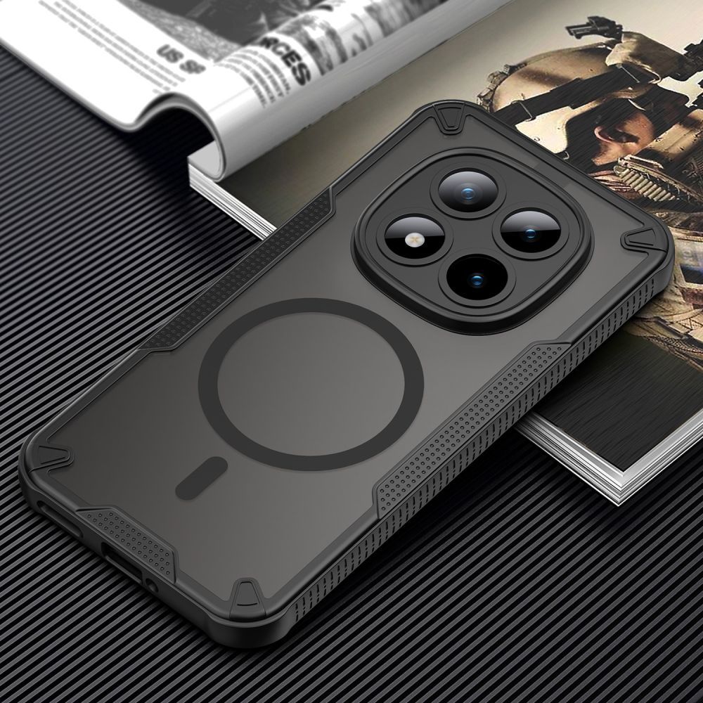 Etui Tech-Protect Rugged Shield MagSafe do Xiaomi Redmi Note 15 Pro 5G, matowe przydymione z czarną ramką.